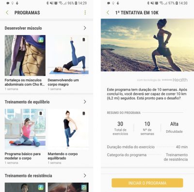 Samsung health exercícios