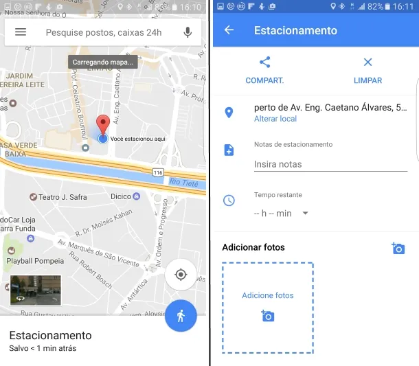 Google Maps ajuda a encontrar o carro estacionado